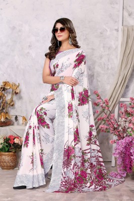 YASHIKA Printed Daily Wear Georgette Saree(Purple, White)