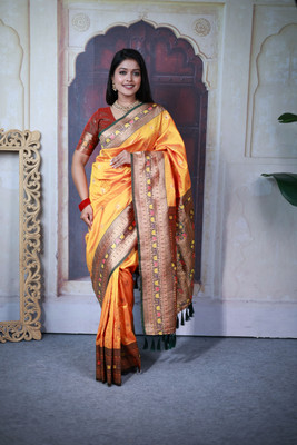 Spetila Woven Banarasi Jacquard, Pure Silk Saree(Yellow)