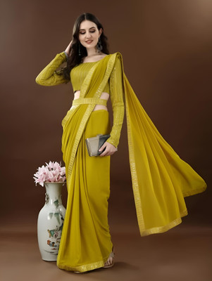 Avishafab Embroidered Bollywood Georgette Saree(Yellow)