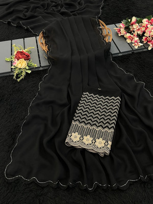 JIVI CLOTHING Solid/Plain Bollywood Chiffon Saree(Black)