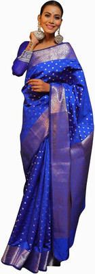 HEER FASHION Woven Banarasi Jacquard Saree(Blue)