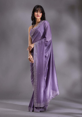MGCREATION Embellished Bollywood Silk Blend Saree(Purple)