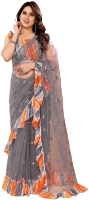 RAJESHWAR FASHION Embroidered Bollywood Nylon, Net Saree(Grey)