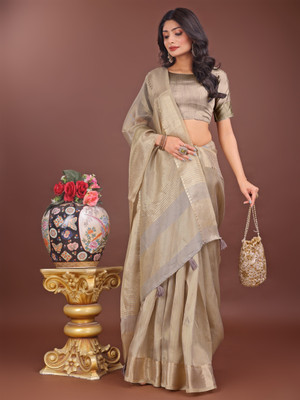Tasrika Woven Banarasi Organza Saree(Beige)