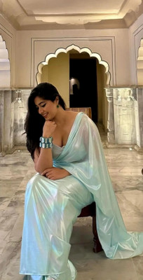 Snehdeep Embellished Bollywood Lycra Blend Saree(Light Blue)