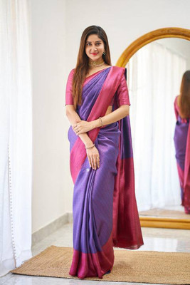 Bansari Textiles Woven Banarasi Jacquard, Cotton Silk Saree(Purple)