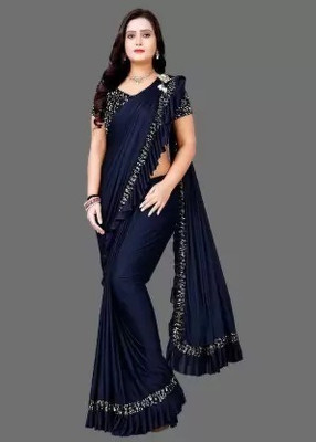 VKARAN Embellished Bollywood Lycra Blend Saree(Dark Blue)