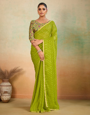 all about you Printed, Embellished Bollywood Chiffon Saree(Green)