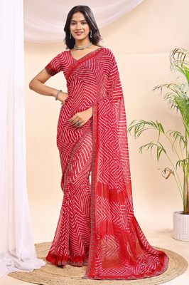 VIBHAGYAA Printed, Embellished, Embroidered Daily Wear Chiffon Saree(Red)