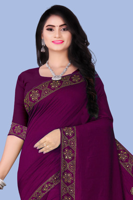 nevya creation Temple Border Mysore Raw Silk, Chanderi Saree(Purple)