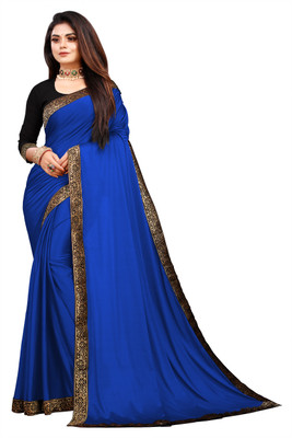GUNHILD Self Design, Solid/Plain Kanjivaram Silk Blend, Lycra Blend Saree(Blue)