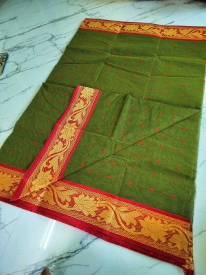 Rankit fashion Self Design Tant Pure Cotton Saree(Dark Green)