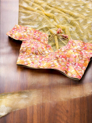 Sachita Printed Chanderi Georgette Saree(Yellow)