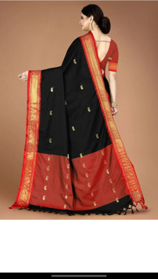 Mortal Textile Animal Print Assam Silk Cotton Silk Saree(Black)