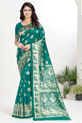 LERYZA Woven Banarasi Jacquard Saree(Green)