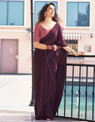 Samah Embellished, Solid/Plain Bollywood Georgette Saree(Purple)