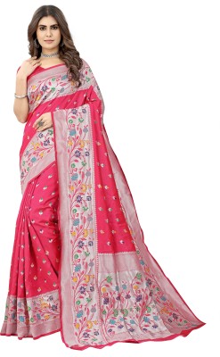 FASHION U Woven Banarasi Art Silk, Pure Silk Saree(Pink, Red, Silver)