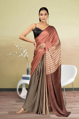 Rachna Striped Bollywood Silk Blend Saree(Silver)