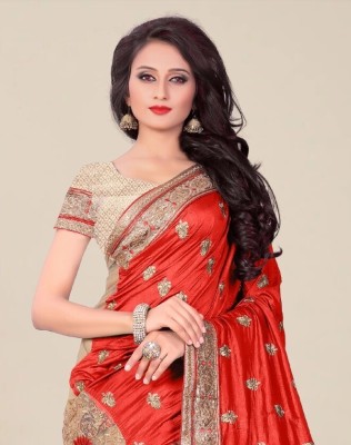 Manokamna Embroidered Bollywood Silk Blend Saree(Red)