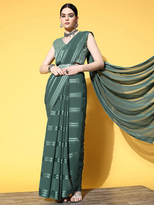 Divastri Solid/Plain Bollywood Georgette Saree(Grey)