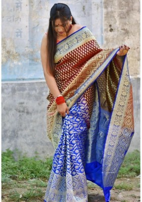 AVANTIKA FASHION Self Design Banarasi Pure Silk, Art Silk Saree(Maroon, Blue)