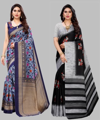 Nirvaan Floral Print Mysore Art Silk Saree(Pack of 2, Multicolor)