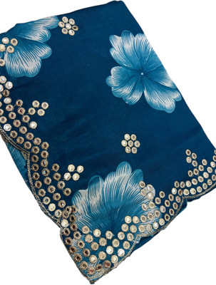 MSC TRENDLINE SAREES Printed Bollywood Crepe, Silk Blend Saree(Blue)