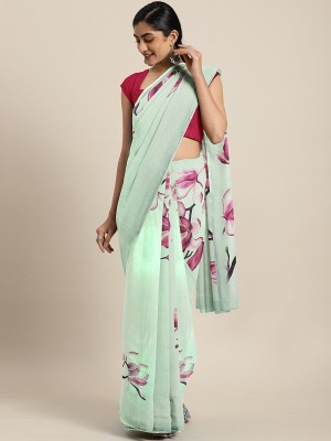 Fourleaf Printed Daily Wear Organza Saree(Green)