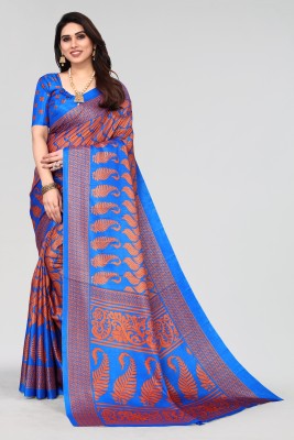 Winza Designer Printed, Floral Print Daily Wear Cotton Silk Saree(Blue)