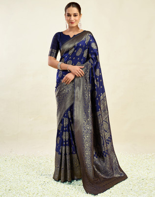 Divastri Woven, Embellished Banarasi Silk Blend Saree(Blue)