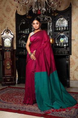 ARDHANGINI DESIGNS Solid/Plain Handloom Pure Cotton Saree(Maroon)