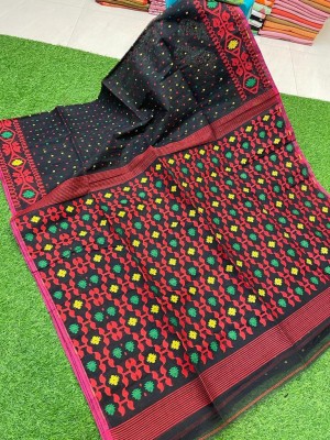 Adi Embellished Jamdani Cotton Silk Saree(Black)