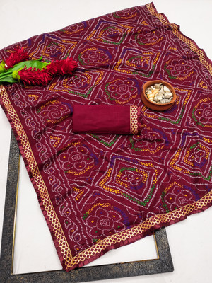 Kanooda Prints Printed Bandhani Georgette Saree(Maroon)