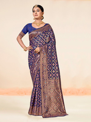 ANOUK Woven Chanderi Chanderi Saree(Blue)