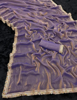 Amavii Embellished, Embroidered, Solid/Plain Bollywood Chiffon, Pure Silk Saree(Purple)