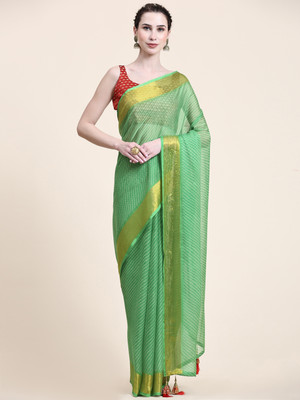 rujave Striped Banarasi Chiffon Saree(Light Green)