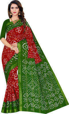 SARITA SAREES Printed Bandhani Pure Cotton Saree(Red)