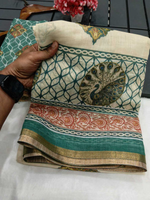 AARAANA Woven Kanjivaram Linen Saree(Cream)