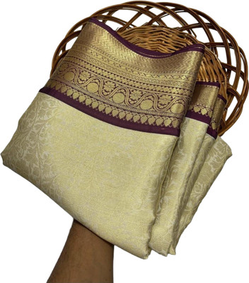 Akram Textiles Hub Woven Banarasi Dupion Silk, Art Silk Saree(Brown, Cream)