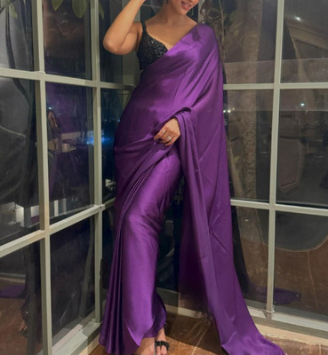Arpita Fashion Solid/Plain Bollywood Satin Saree(Purple)