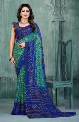 TIARAA Geometric Print Bandhani Chiffon Saree(Multicolor)