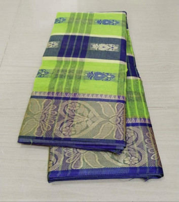 Balika bodhu Woven Tant Pure Cotton Saree(Green, Blue)