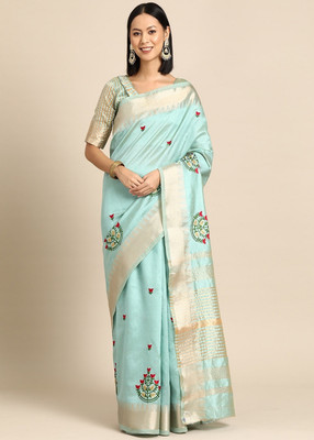 Divastri Embroidered, Self Design Assam Silk Cotton Silk Saree(Light Blue)