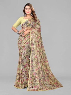 AKFABRICS Embellished Bollywood Lycra Blend Saree(Light Green)