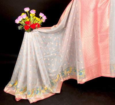 SareeFusion Woven, Printed, Self Design Bollywood Silk Blend Saree(Purple, Yellow, Light Green, White, Pink)