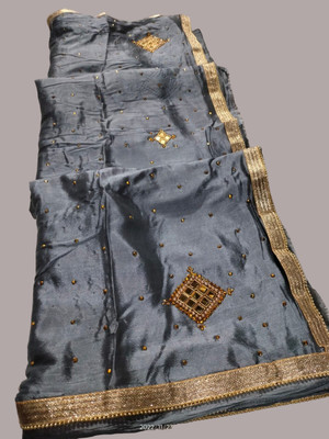 KAKADIYA CREATION Embroidered Bollywood Chiffon Saree(Grey)