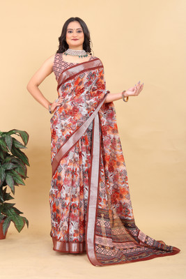 KHODAL ENTERPRISE Embroidered Bollywood Net Saree(Orange)