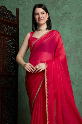 Gyavali Solid/Plain Bollywood Silk Blend Saree(Magenta)