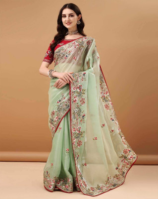 shree maruti fashion Embroidered Bollywood Jimmy choo Saree(Dark Green)