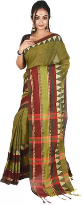 BongAp Woven Handloom Pure Cotton Saree(Green)